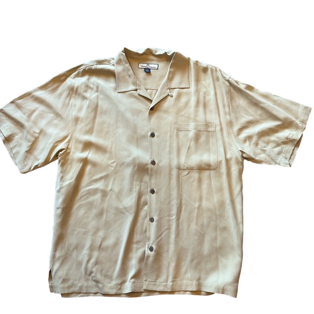 Tommy Bahama Mens XL Silk Beige Short Sleeve Shirt